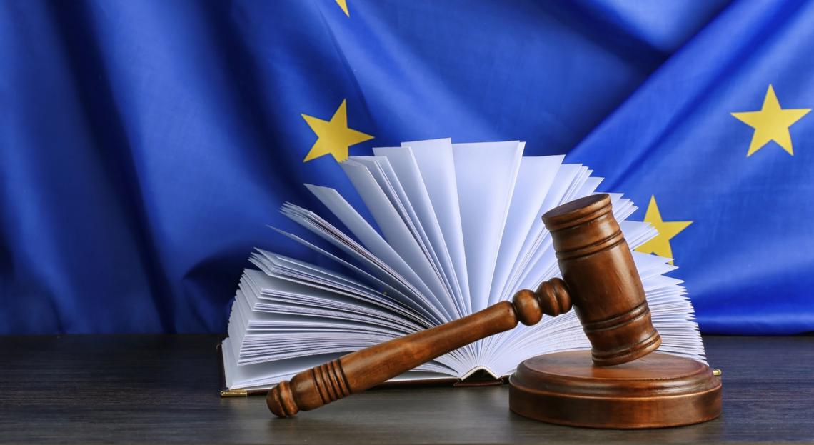 image (EU flag, an open book and a judge's hammer)